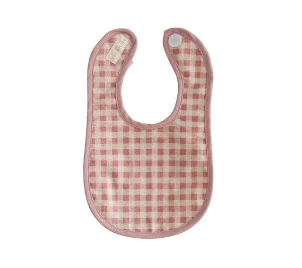 Dribble Bib Rose Check Linen - Alimrose