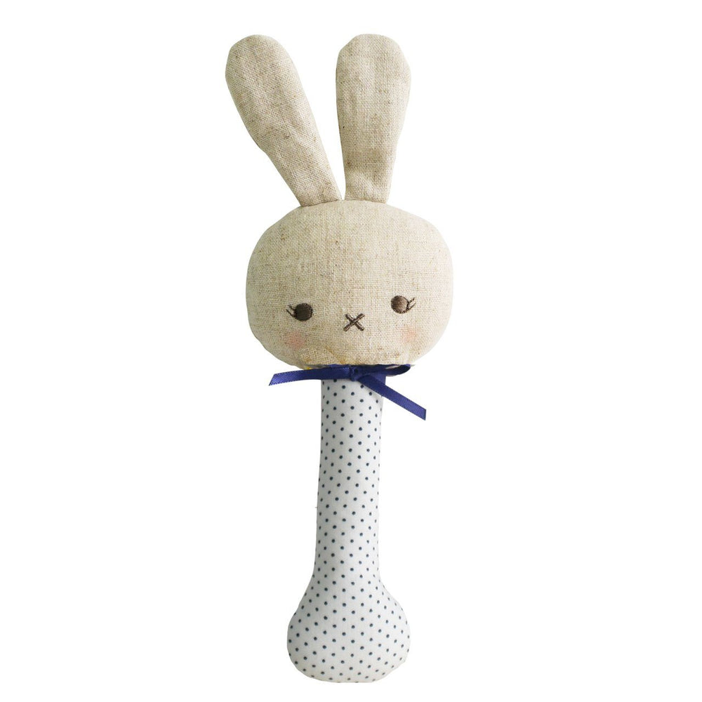 Baby Bunny Stick Rattle - Navy Spot - Alimrose