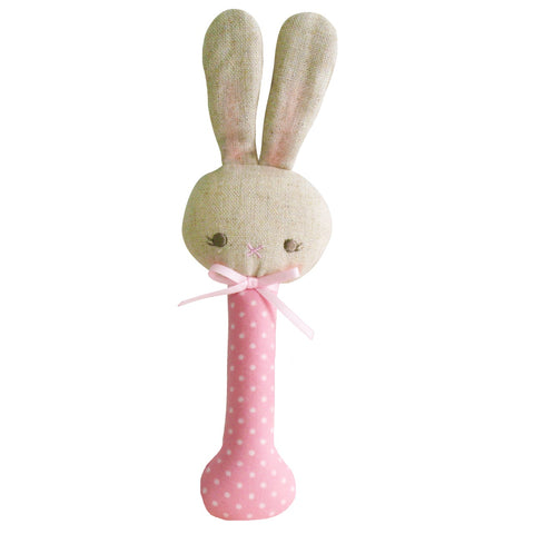 Baby Bunny Stick Rattle - Pink/White - Alimrose