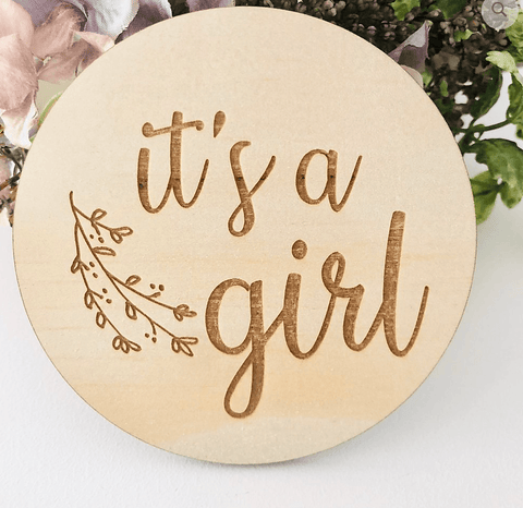 'It's a Girl' Botanical Announcement Disc - Timber Tinkers