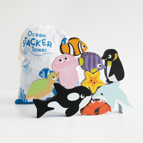 Petitlou Ocean Stacking Animals & Bag - Le Toy Van