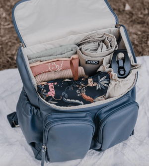Faux Leather Nappy Backpack - Stone Blue - OIOI