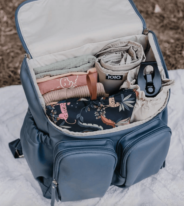 Faux Leather Nappy Backpack - Stone Blue - OIOI