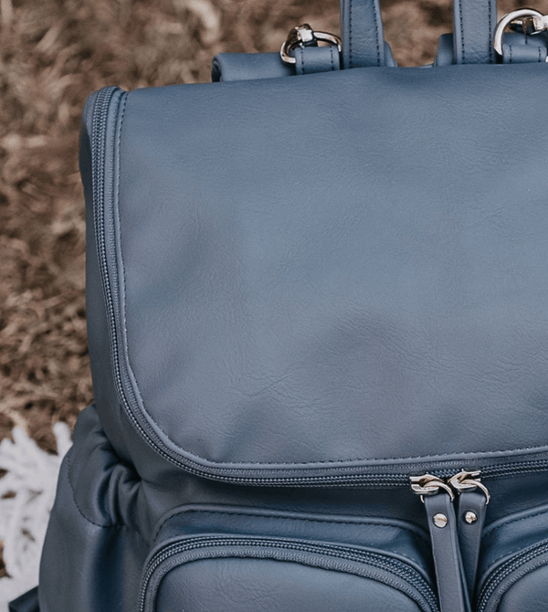 Faux Leather Nappy Backpack - Stone Blue - OIOI