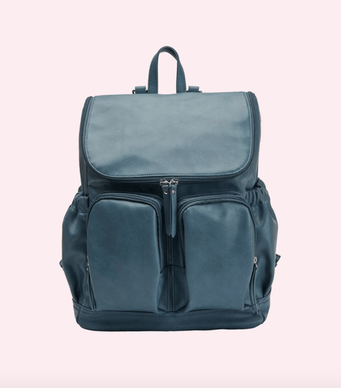Faux Leather Nappy Backpack - Stone Blue - OIOI