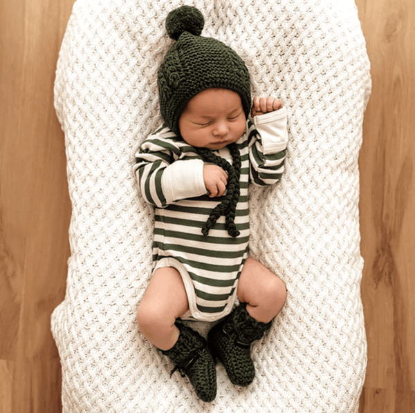 Olive Merino Wool Bonnet & Booties - Snuggle Hunny