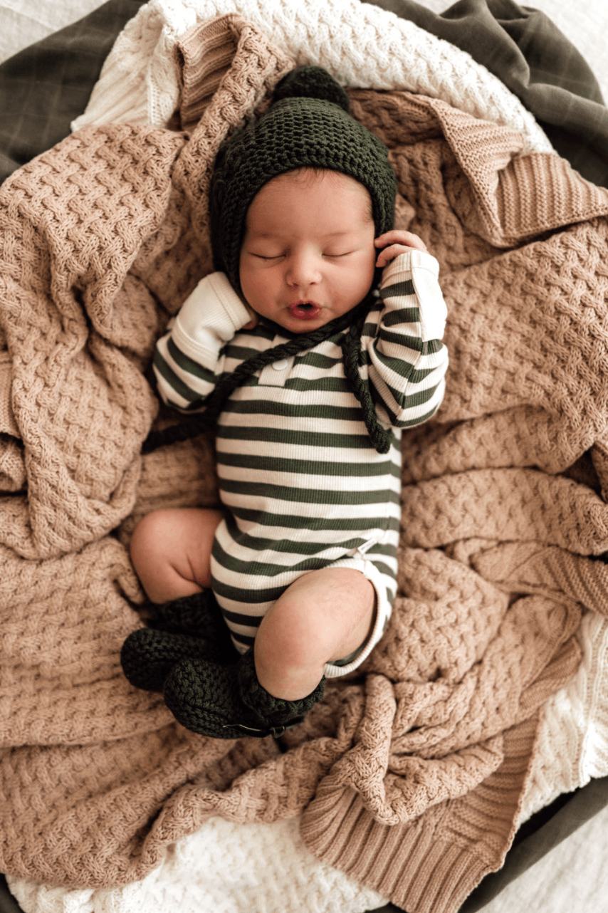 Olive Merino Wool Bonnet & Booties - Snuggle Hunny