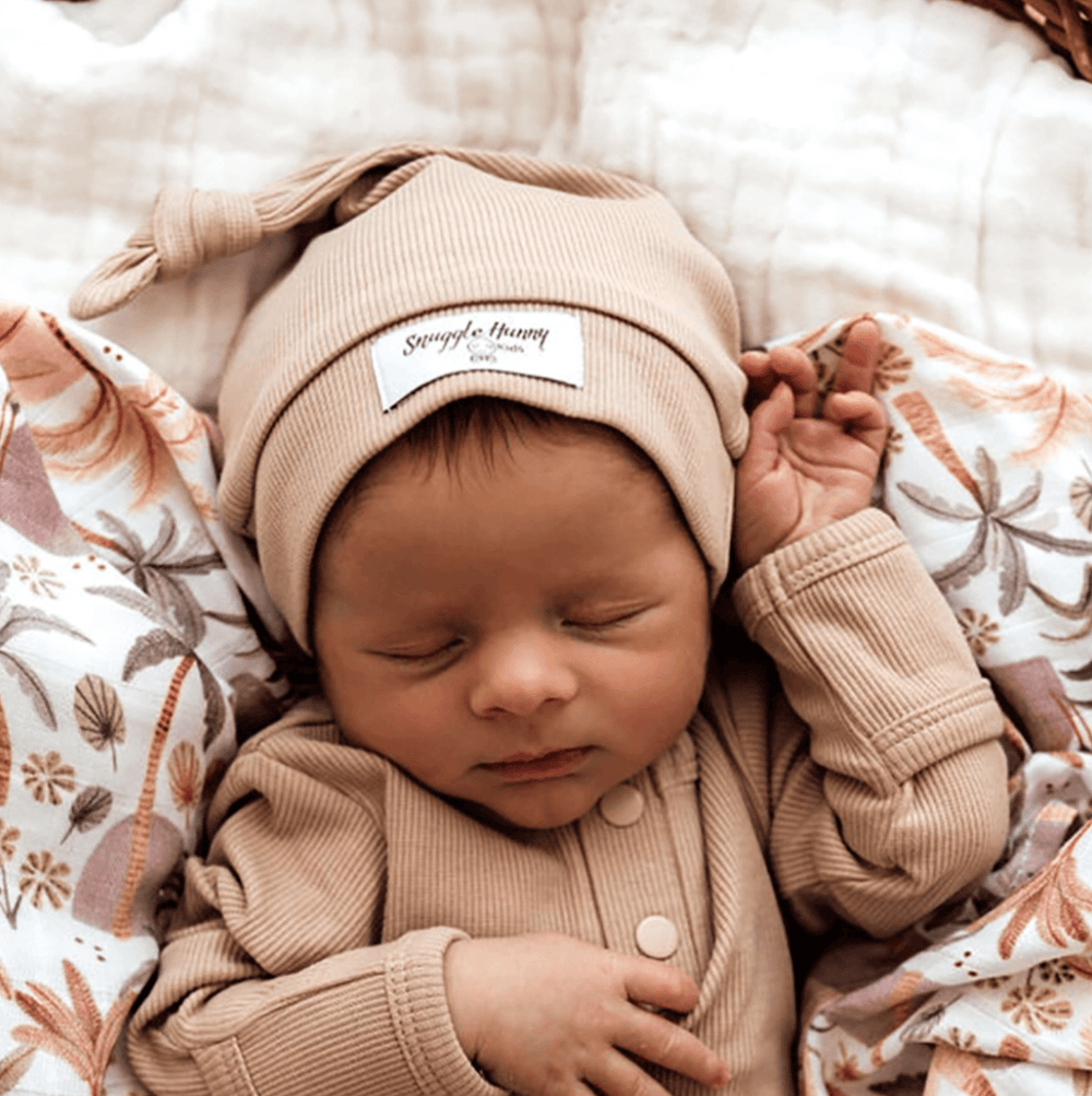 Baby Ribbed Knotted Beanie - Pebble - Snuggle Hunny