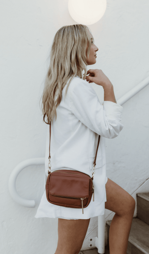 Playground Cross Body Bag -Real Leather Terracotta - OIOI