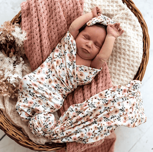 Spring Floral - Jersey Wrap & Bow Set - Snuggle Hunny Kids