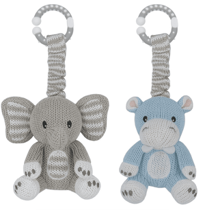 2pk Stroller Toys - Elephant & Hippo - Living Textiles