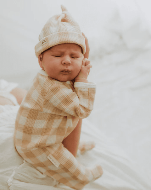 My First Outfit - Footed Overalls & Beanie Set - Gingham - 3 Little Crowns
