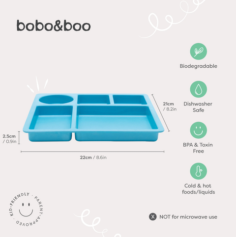 Bento-Style - Bamboo Divided Plate - Dolphin Blue - Bobo & Boo