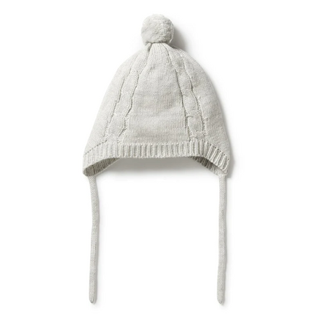 Knitted Mini Cable Bonnet - Grey Melange - Wilson & Frenchy DISCOUNTED
