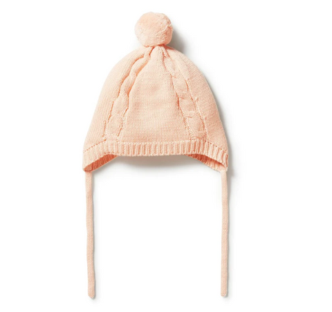 Knitted Mini Cable Bonnet - Shell - Wilson & Frenchy DISCOUNTED
