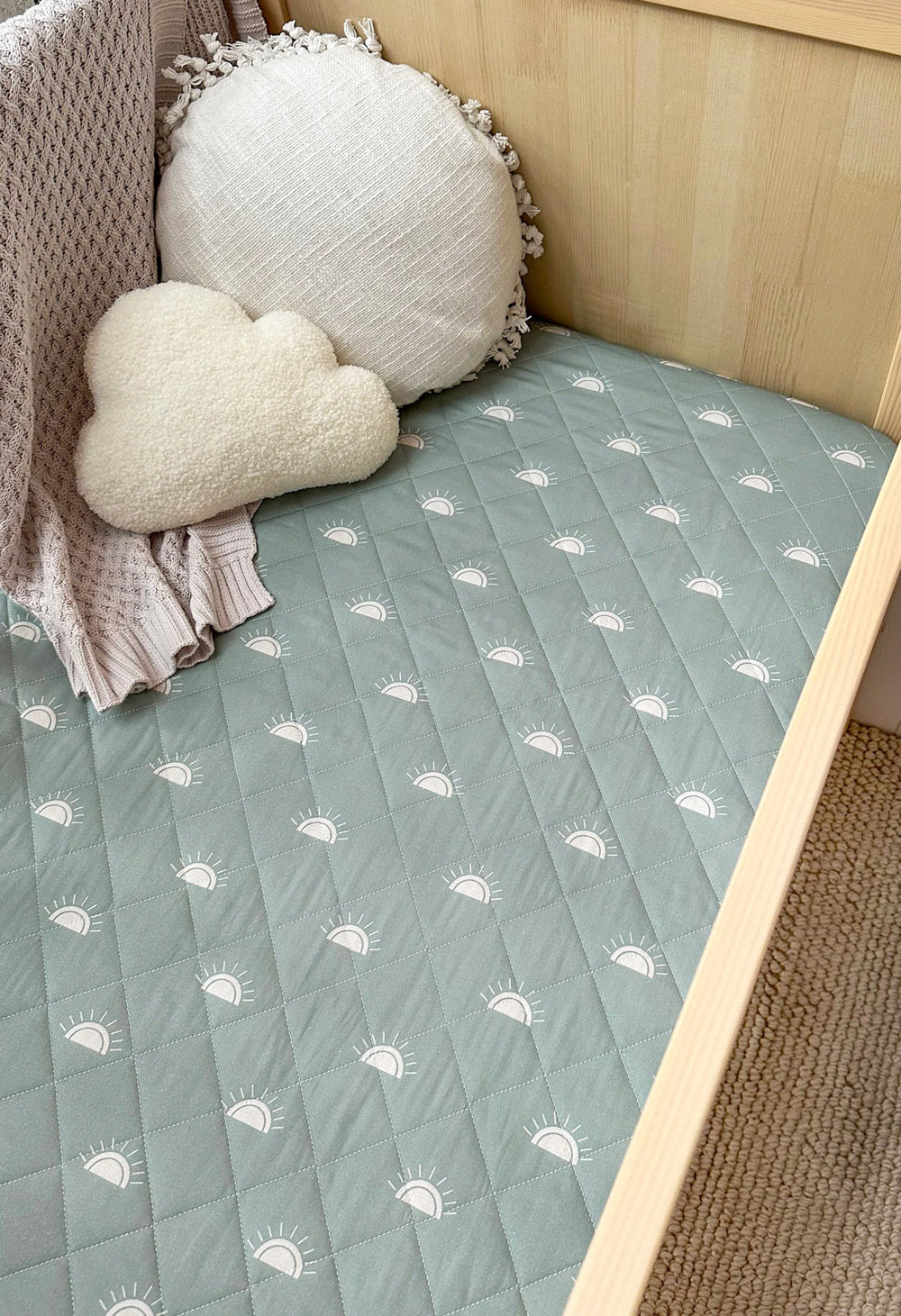 Waterproof Cot Sheet & Mattress Protector | Sage Sunshine - Bambella Designs