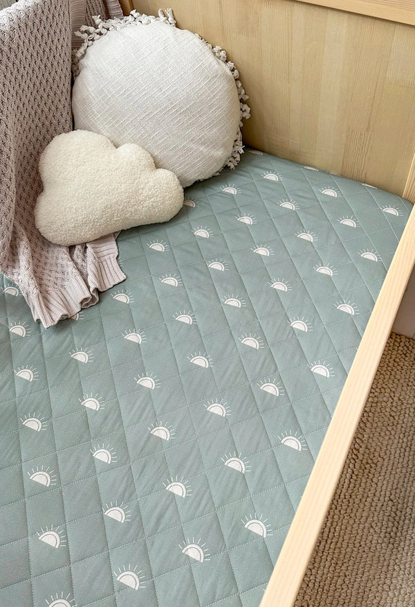Waterproof Cot Sheet & Mattress Protector | Sage Sunshine - Bambella Designs