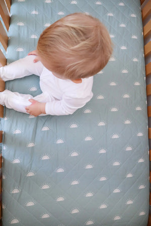 Waterproof Cot Sheet & Mattress Protector | Sage Sunshine - Bambella Designs