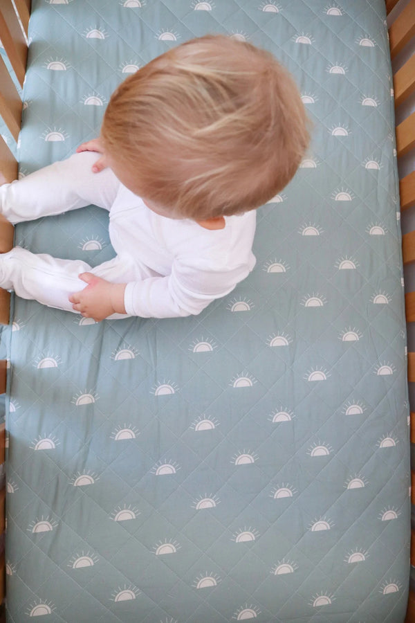 Waterproof Cot Sheet & Mattress Protector | Sage Sunshine - Bambella Designs