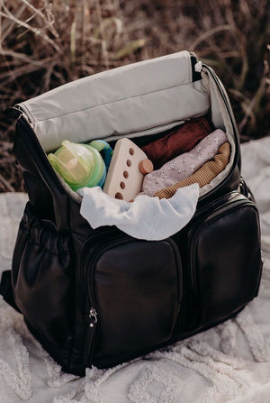 Faux Leather Nappy Backpack - Black - OIOI