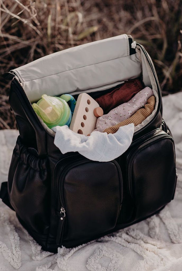 Faux Leather Nappy Backpack - Black - OIOI