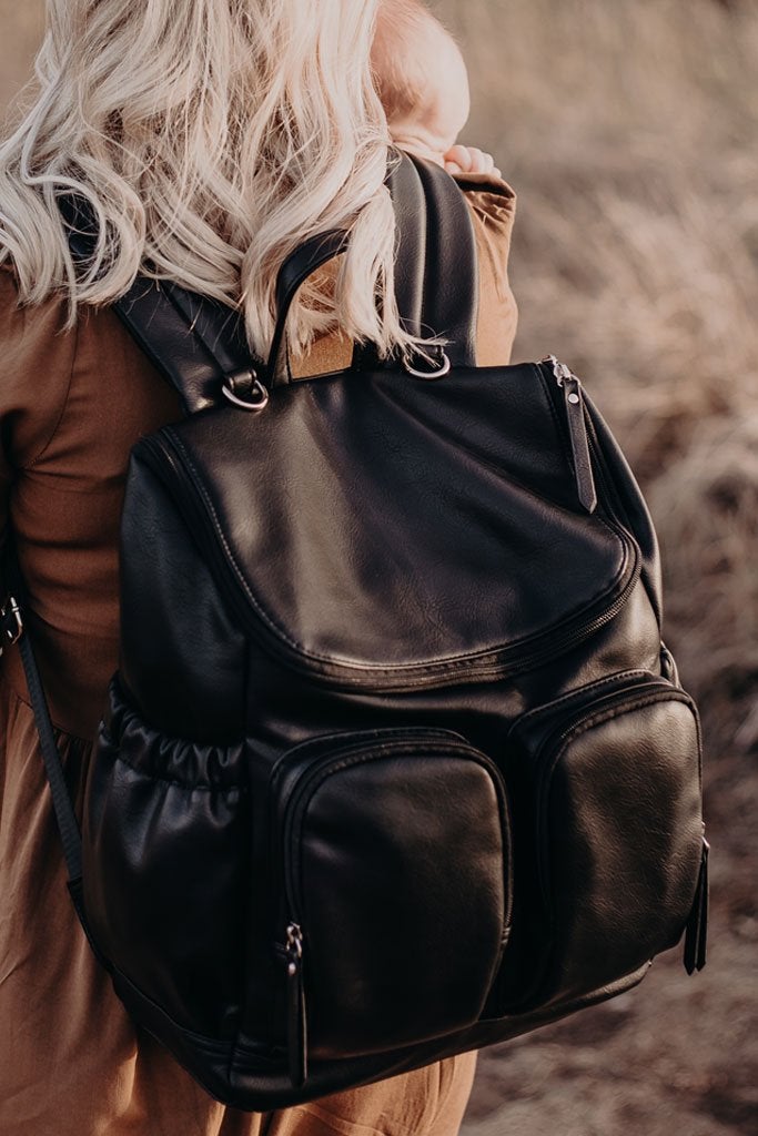 black leather nappy backpack Faux Leather Nappy Backpack - Black