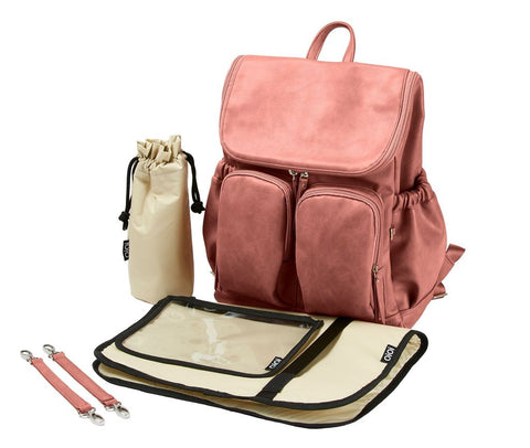 Faux Leather Nappy Backpack - Dusty Rose - OIOI