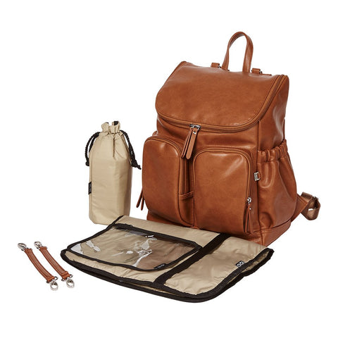 Faux Leather Nappy Backpack - Tan - OIOI