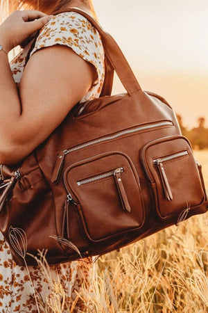 *Faux Leather Carry All Nappy Bag - Tan