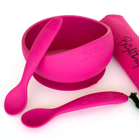 Silicone Suction Bowl Set with Spoons - Riberry Pink - Brightberry