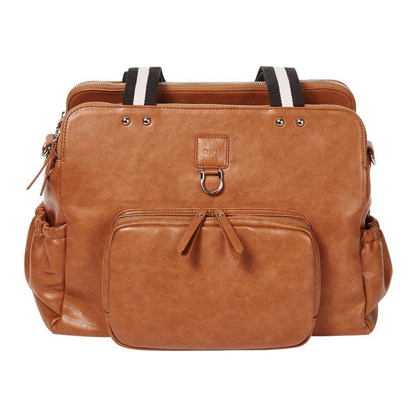 Faux Leather Tote Triple Compartment Nappy Bag - Tan - OIOI