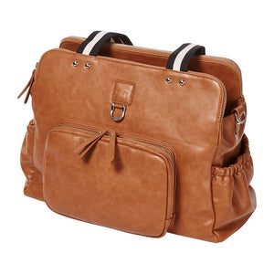 Faux Leather Tote Triple Compartment Nappy Bag - Tan - OIOI