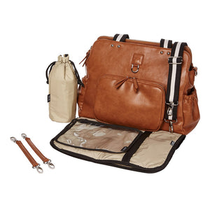 Faux Leather Tote Triple Compartment Nappy Bag - Tan - OIOI