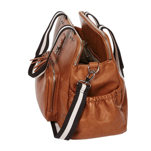 Faux Leather Tote Triple Compartment Nappy Bag - Tan - OIOI