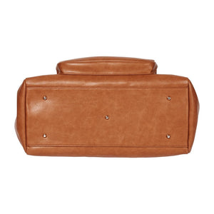 Faux Leather Tote Triple Compartment Nappy Bag - Tan - OIOI
