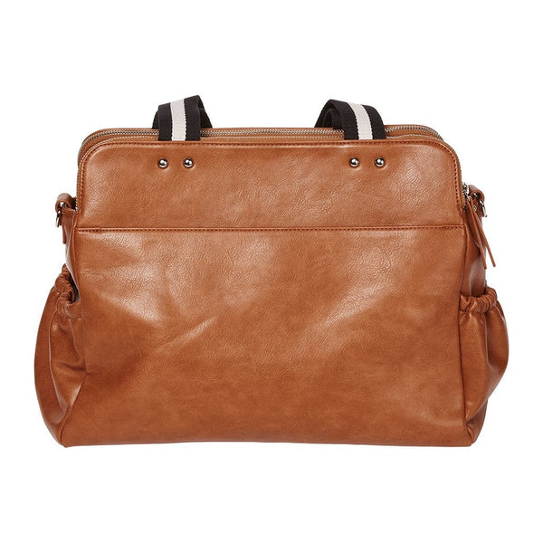 Faux Leather Tote Triple Compartment Nappy Bag - Tan - OIOI