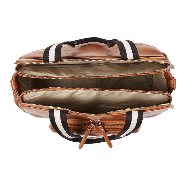 Faux Leather Tote Triple Compartment Nappy Bag - Tan - OIOI