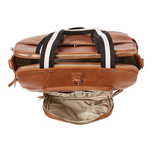 Faux Leather Tote Triple Compartment Nappy Bag - Tan - OIOI