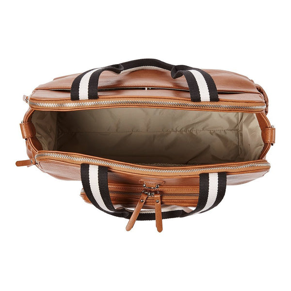 Faux Leather Tote Triple Compartment Nappy Bag - Tan - OIOI